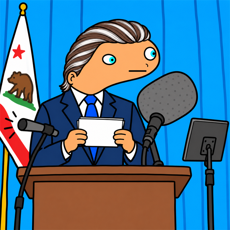 Spooder-style NEWSCUM character at an awkward 2028 presidential campaign press conference